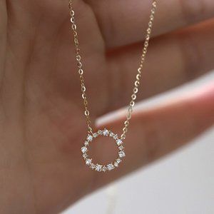 14k Gold Circle Diamond Halo Necklace Choker, Eternity Halo Wedding Necklace